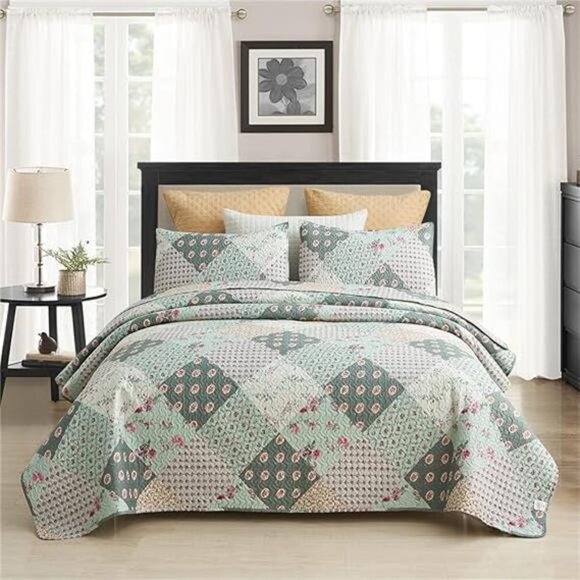 Quilt Set, 3-Piece Quilt Sets with 2 Pillow Shams - Boho Reversible Soft - Picture 7 of 7
